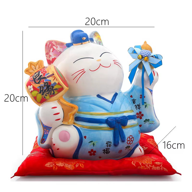 8 Inch Ceramic Maneki Neko Ornament Lucky Cat Money Box Japanese Couple Fortune Cat Feng Shui Wedding Gift Centerpiece