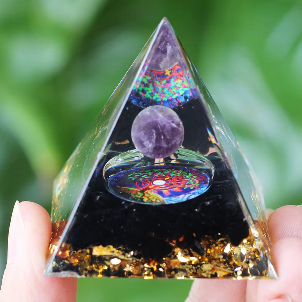 Energy Generator Orgone Pyramid Amethyst Peridot Healing Crystal Stone Home Decor Pyramid Ornament Meditation Tool Christmas Gif