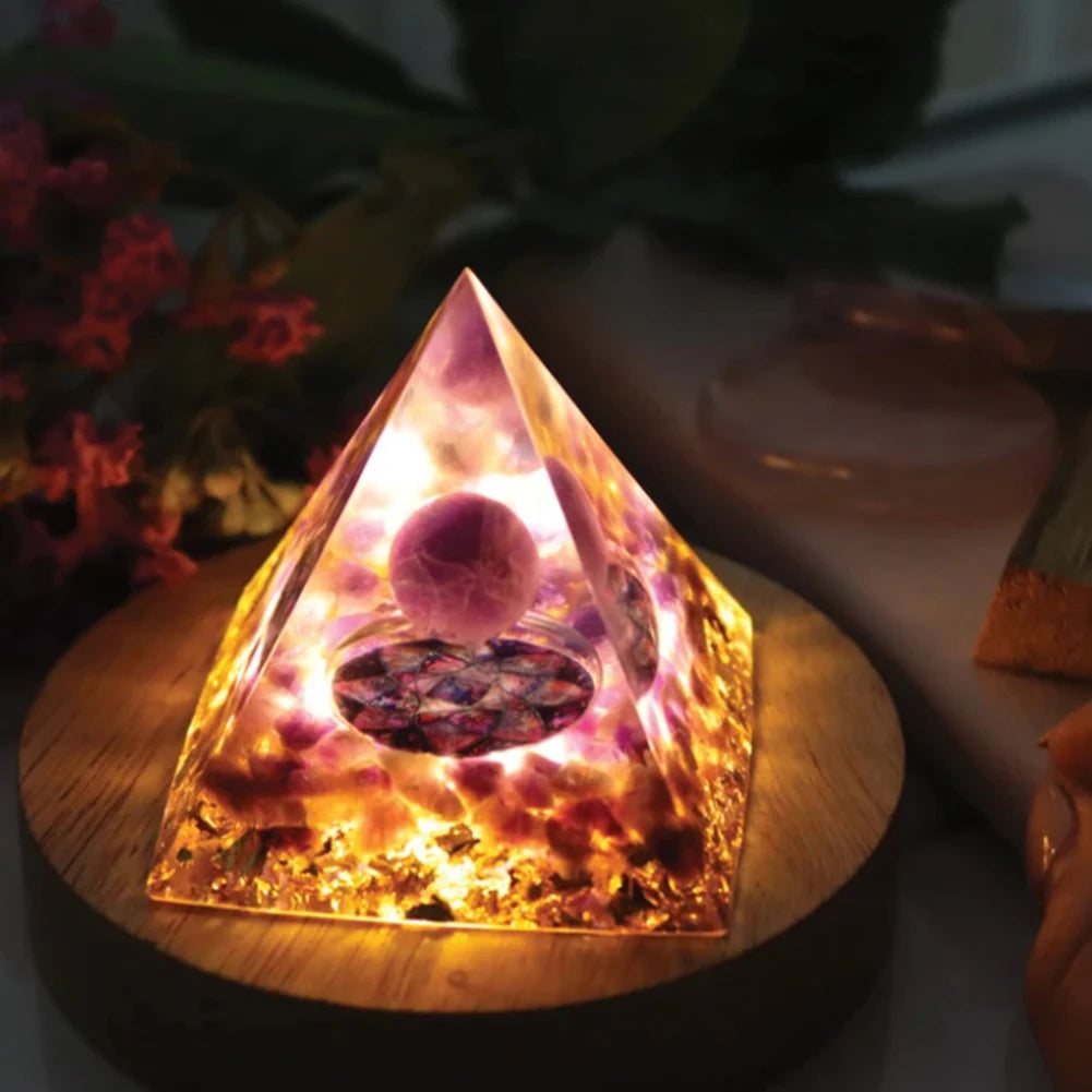 Natural Energy Healing Stone Crystal Orgonite Energy Pyramid Sculpture Symbolize Lucky Gather Home Office Decor Ornaments Gifts