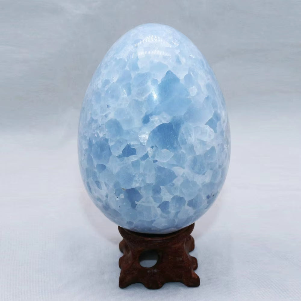 Natural Polished Blue Celestite Crystal Egg Shaped Stone Specimen Minerals Gem Balancing Collectibles Reiki Healing with Base