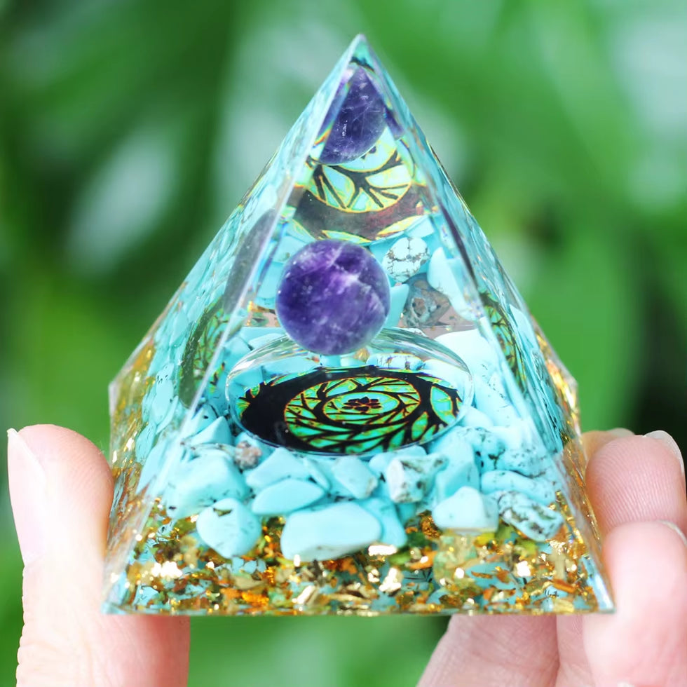 Energy Generator Orgone Pyramid Amethyst Peridot Healing Crystal Stone Home Decor Pyramid Ornament Meditation Tool Christmas Gif