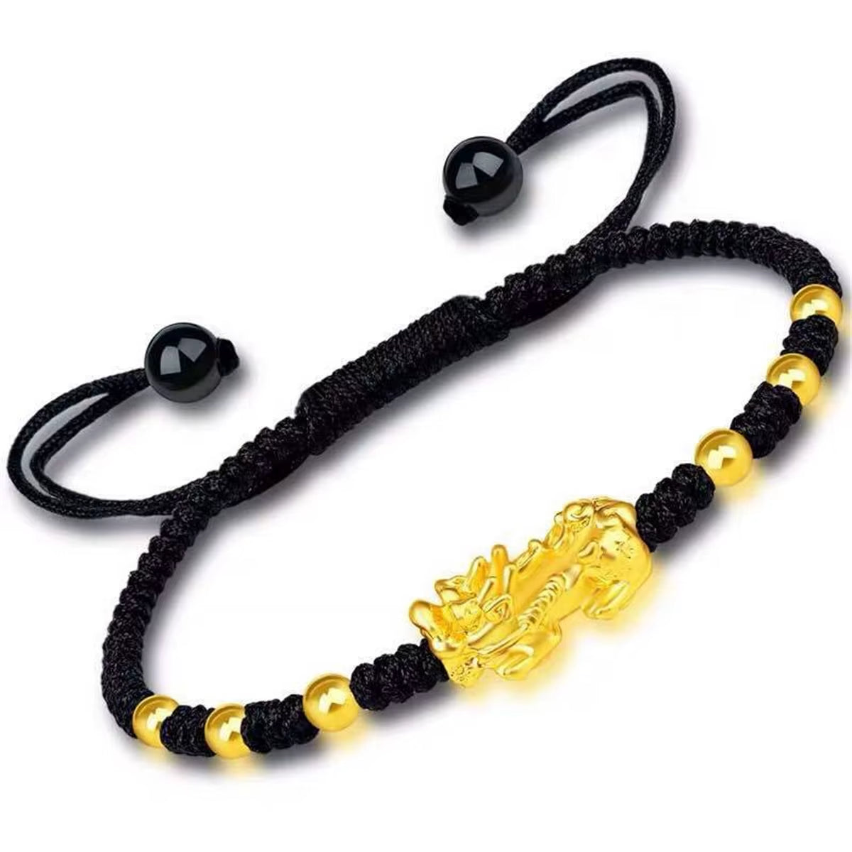 Buddhism Feng Shui Obsidian Stone Beads Bracelet Men Women Unisex Brave Troops Wristband Gold Color Pixiu Wealth Lucky Bracelets