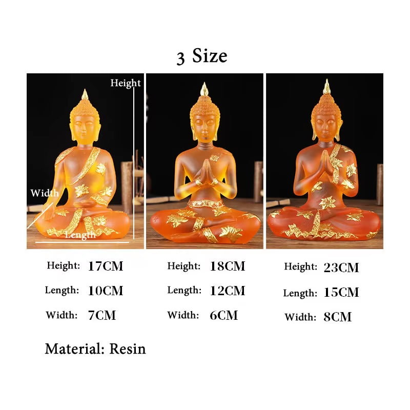 Transparent Sitting Buddha Statue Zen Gesture Thai Buddha Resin Figurine Sculpture Home Office Feng Shui Decoration Ornament