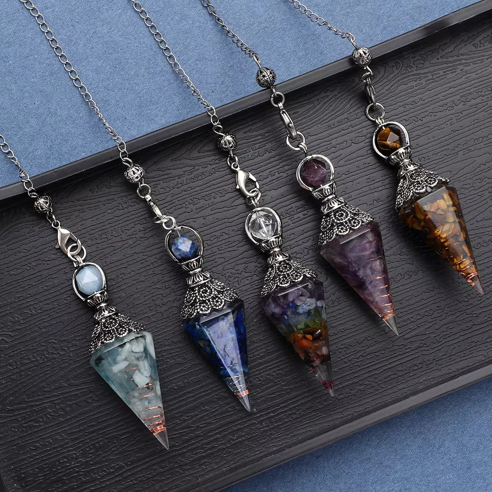 1Pc Hexagonal Chakra Crystal Pendant Neckalce Moon Stones Crystals Gemstone Divination Pendulum Crystal Therapy Chakra Gifts