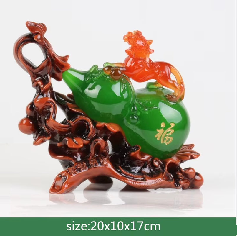 Lucky Fortune Feng Shui Gourd Statue Ornaments Resin Sculpture Crafts Home Decoration Accessories Housewarming Wedding Gifts