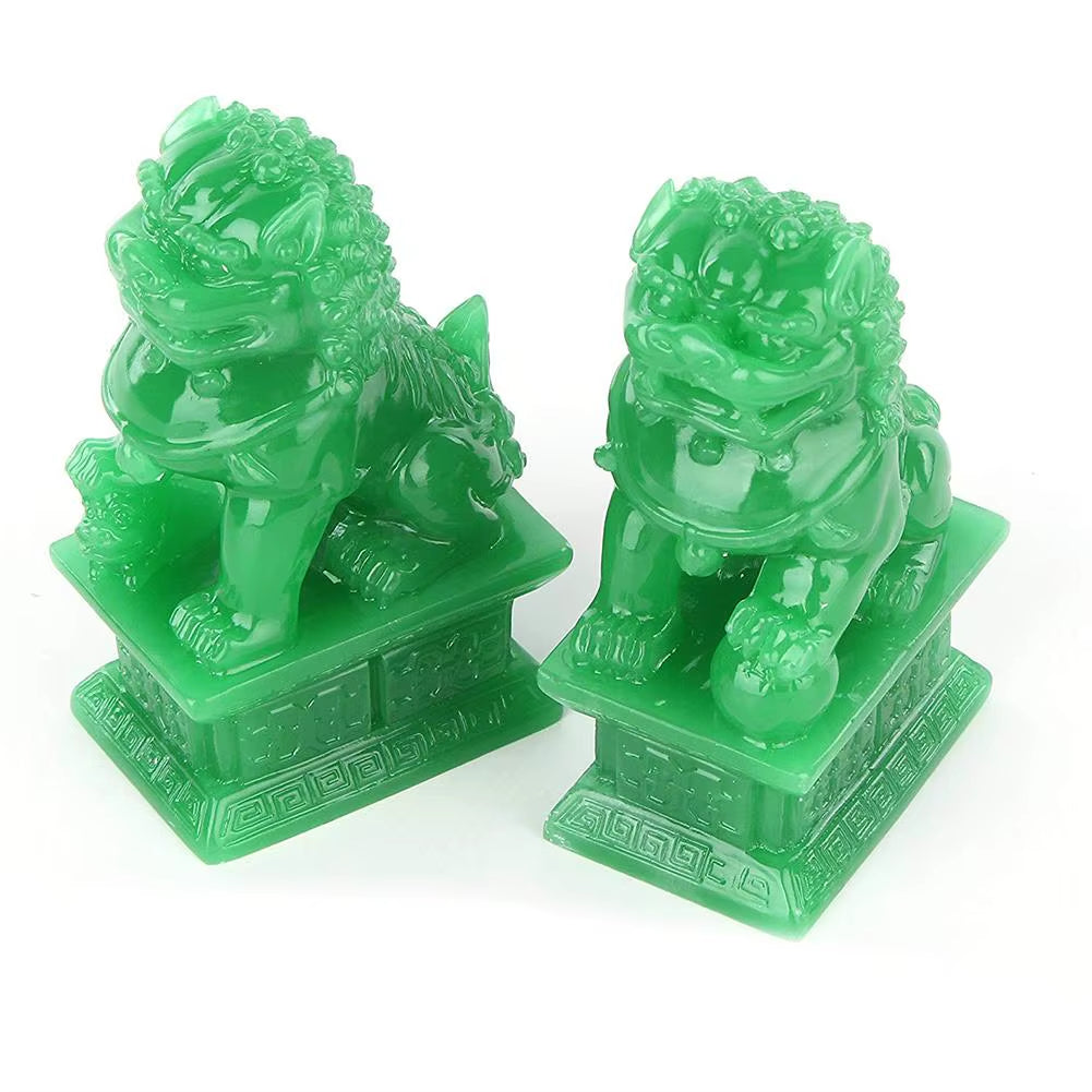 2021 2Pcs Fu Foo Dogs Guardian Lion Statues Stone Finish Feng Shui Ornament Cultural Element Asian Foo Dog for Home Decoration