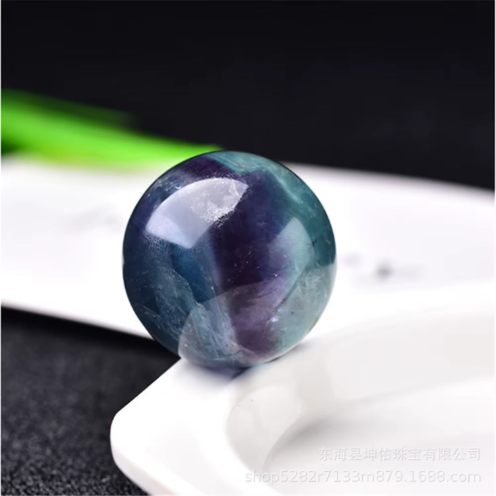 3Cm Natural Colorful Fluorite Ball Healing Crystals Quartz Divination Sphere Gemstone Sculpture Figurine with Stand