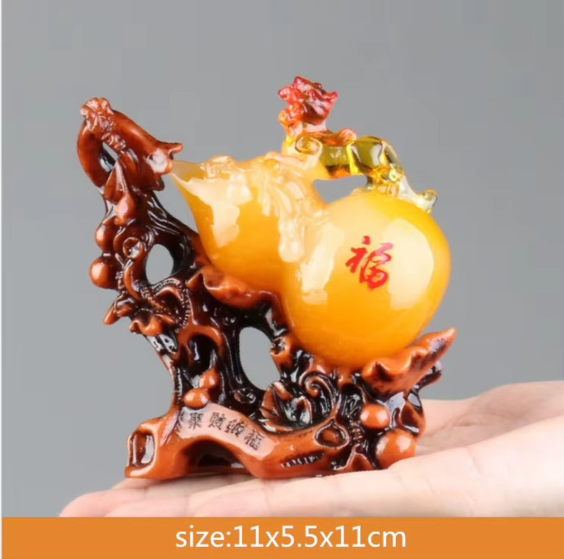 Lucky Fortune Feng Shui Gourd Statue Ornaments Resin Sculpture Crafts Home Decoration Accessories Housewarming Wedding Gifts