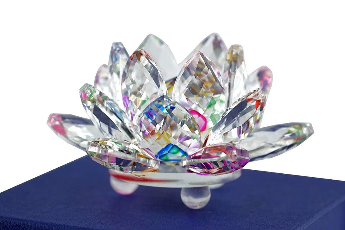 80Mm Colorful Crystal Glass Lotus Flower Natural Stones Feng Shui Crystal Flowers for Wedding Souvenirs