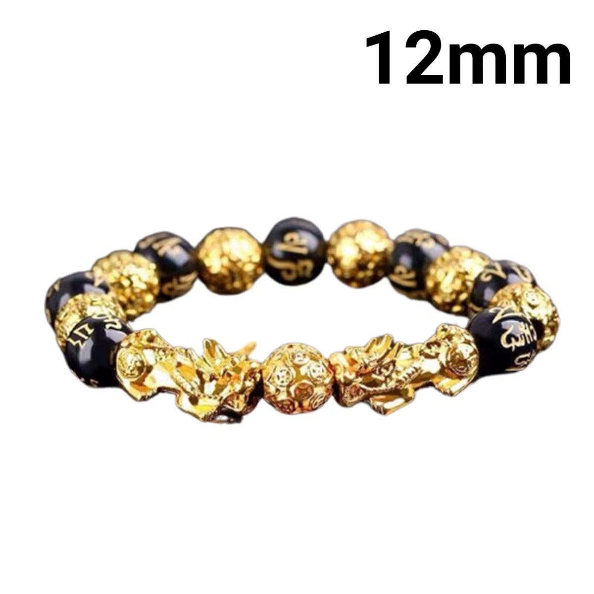 Buddhism Feng Shui Obsidian Stone Beads Bracelet Men Women Unisex Brave Troops Wristband Gold Color Pixiu Wealth Lucky Bracelets