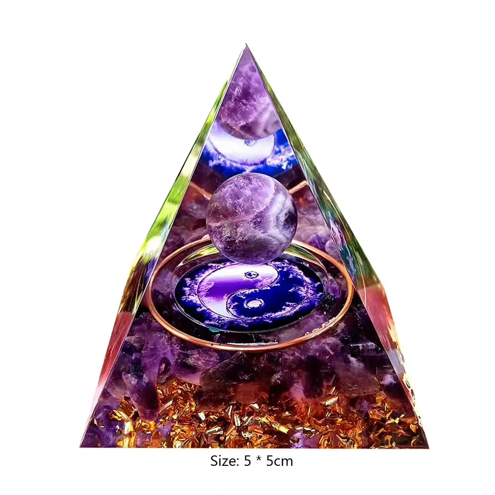 Energy Generator Orgone Pyramid Amethyst Peridot Healing Natural Crystal Reiki Chakra Generator Orgonite Pyramid Meditation Tool