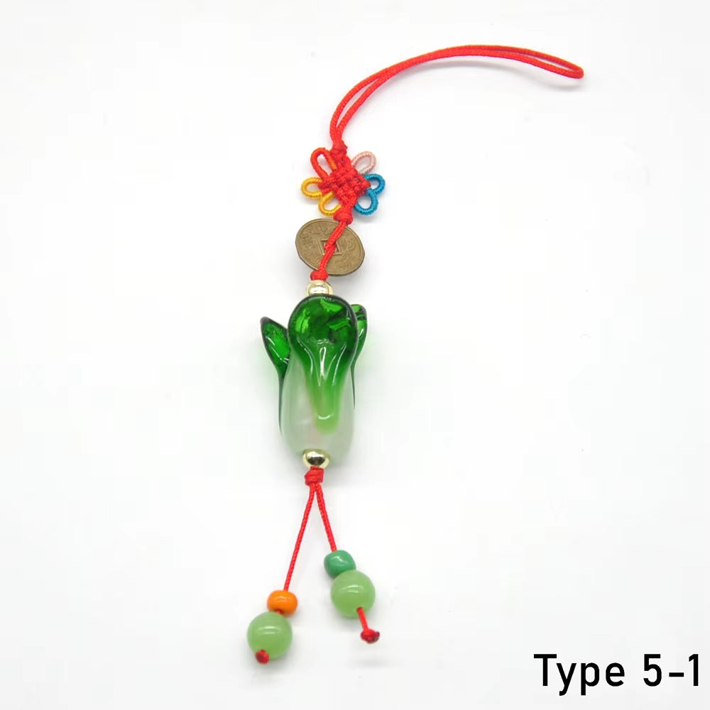 Mascot Wealth Lucky Fengshui Decoration Brass Coin Chili Cabbage Chinese Knot for Car Hanging Charm Ornaments Spiritual Supplies