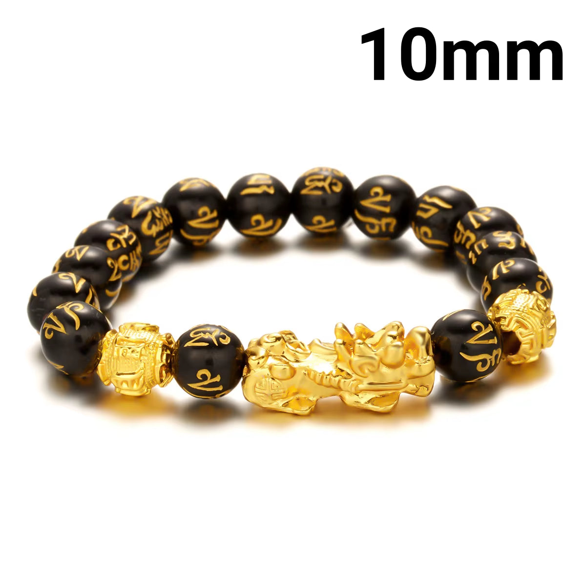 Buddhism Feng Shui Obsidian Stone Beads Bracelet Men Women Unisex Brave Troops Wristband Gold Color Pixiu Wealth Lucky Bracelets