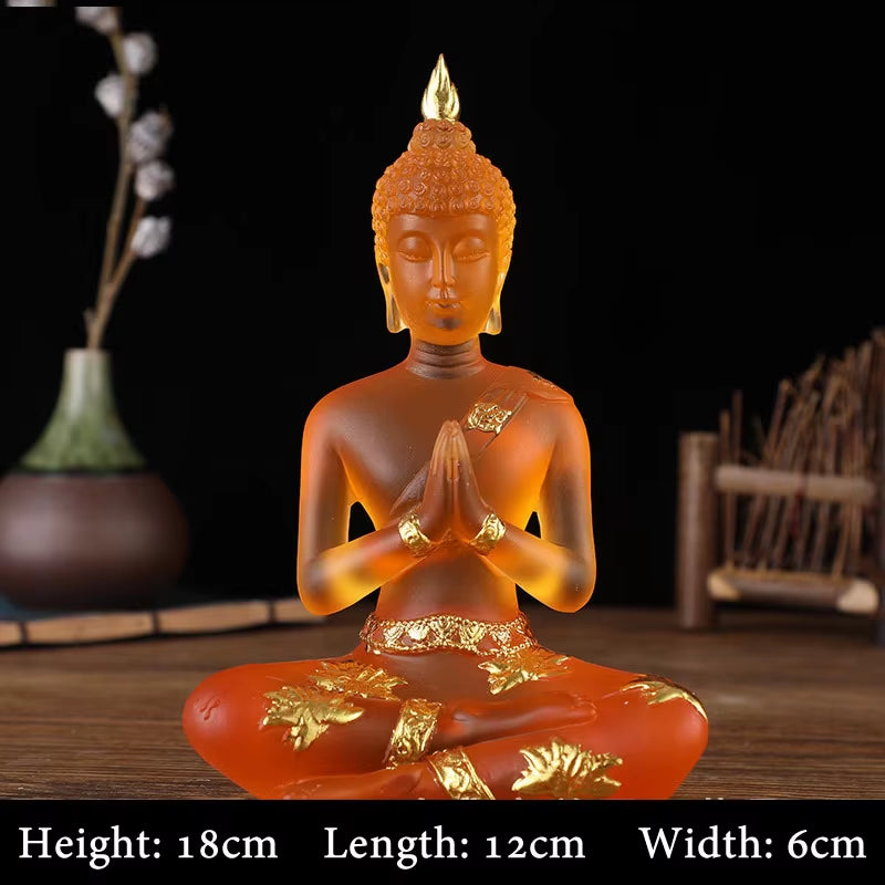 Transparent Sitting Buddha Statue Zen Gesture Thai Buddha Resin Figurine Sculpture Home Office Feng Shui Decoration Ornament