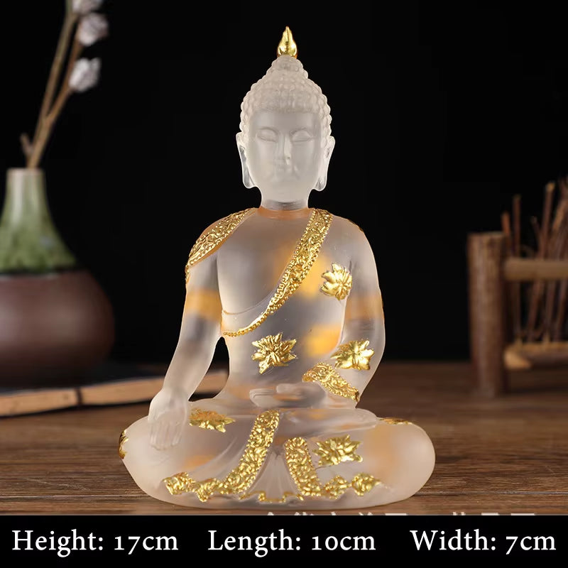 Transparent Sitting Buddha Statue Zen Gesture Thai Buddha Resin Figurine Sculpture Home Office Feng Shui Decoration Ornament