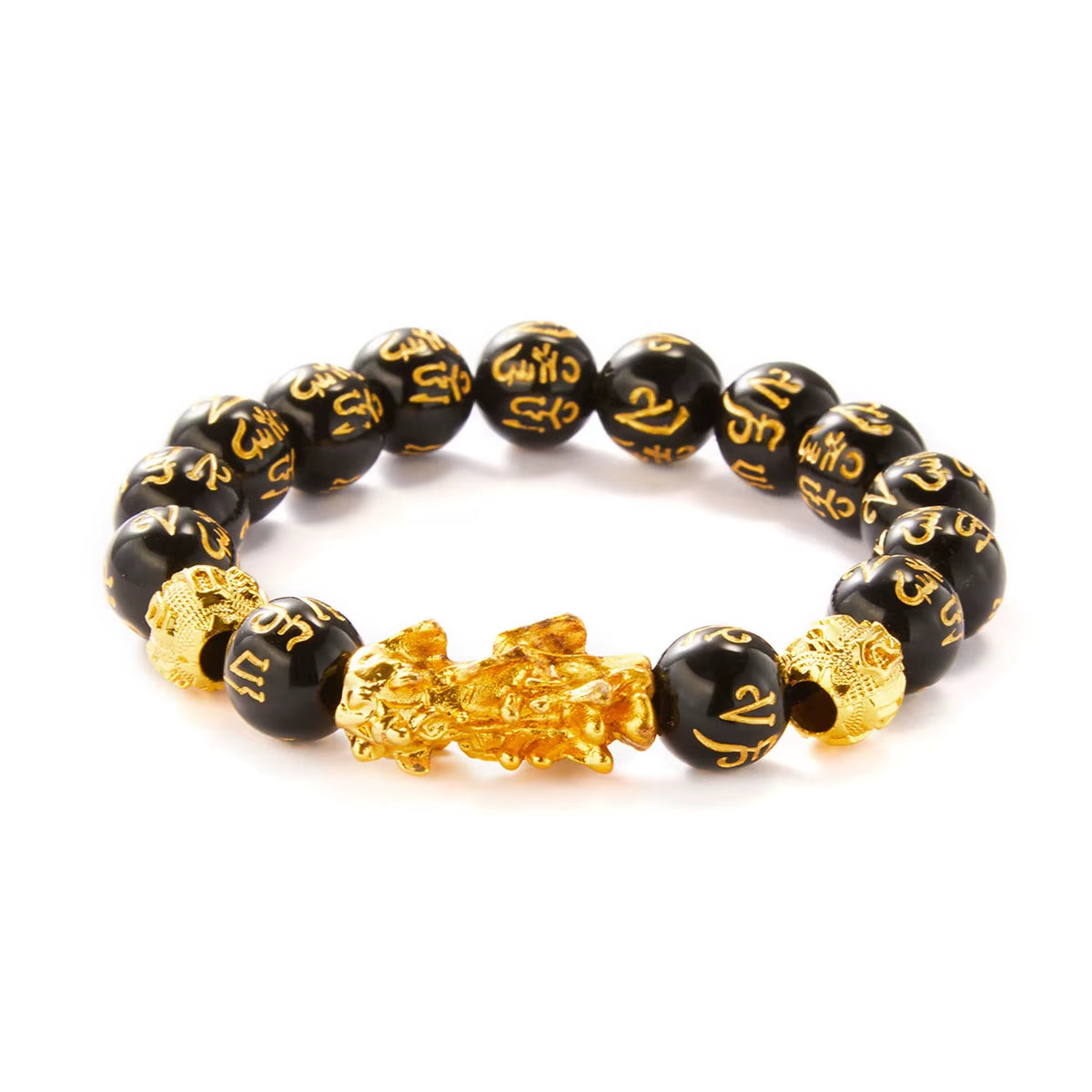 Buddhism Feng Shui Obsidian Stone Beads Bracelet Men Women Unisex Brave Troops Wristband Gold Color Pixiu Wealth Lucky Bracelets