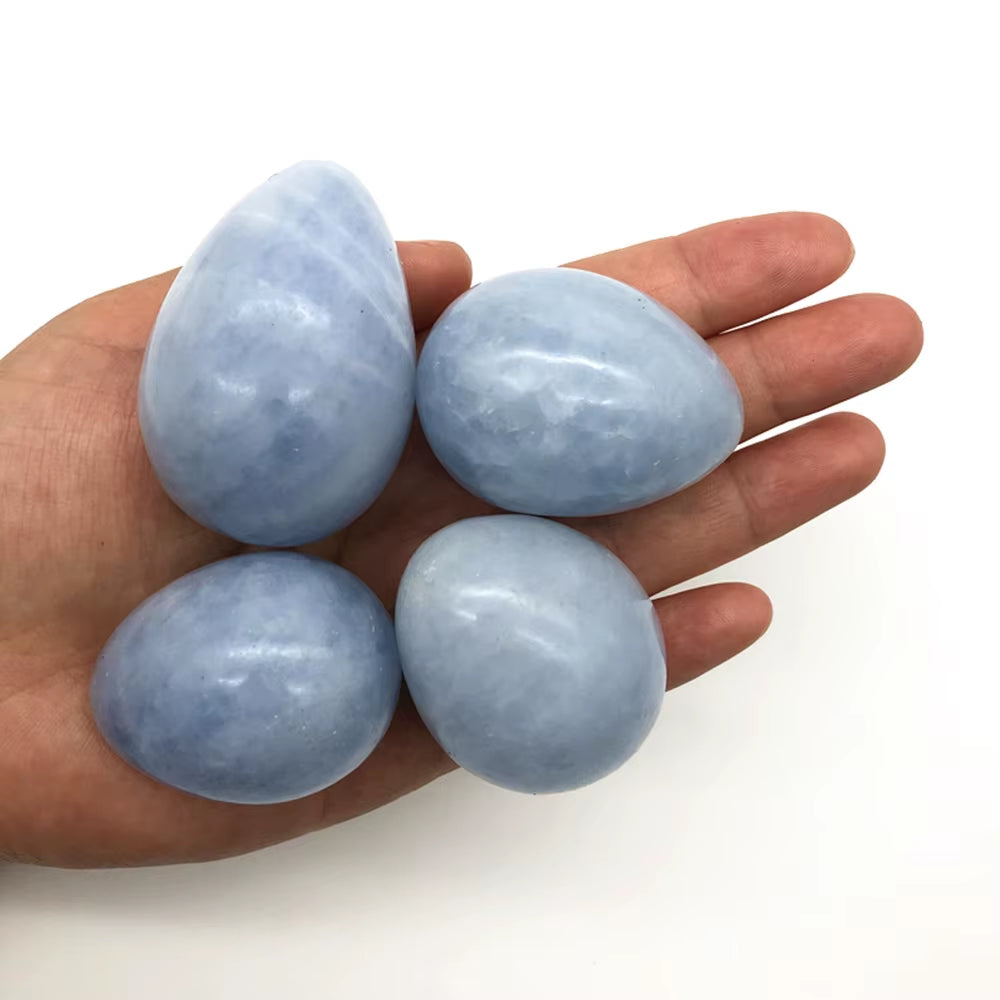 Natural Polished Blue Celestite Crystal Egg Shaped Stone Specimen Minerals Gem Balancing Collectibles Reiki Healing with Base