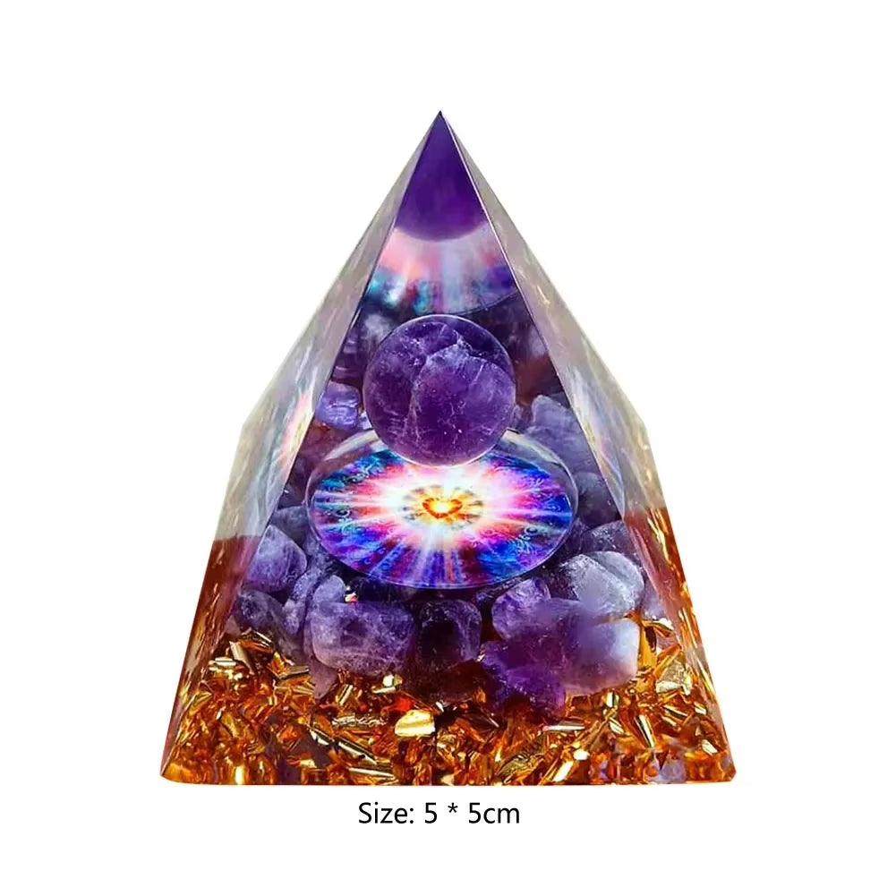 Energy Generator Orgone Pyramid Amethyst Peridot Healing Natural Crystal Reiki Chakra Generator Orgonite Pyramid Meditation Tool