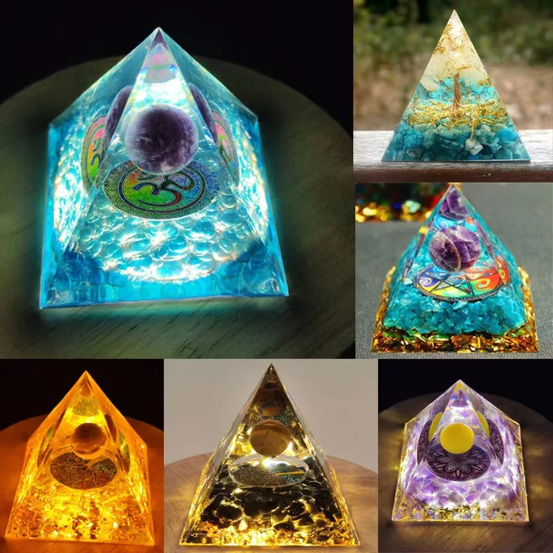 Crystal Stone Orgone Pyramid Energy Generator Room Decor Ornament Natural Amethyst Peridot Reiki Chakra Meditation for Kid Gifts