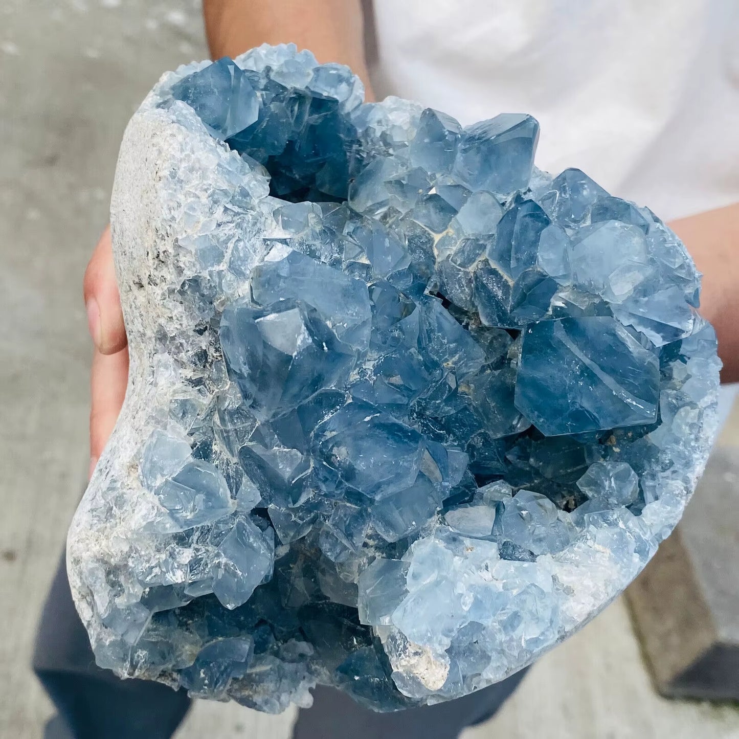 Natural Blue Celestite Geode Quartz Crystal Mineral Specimen Healing