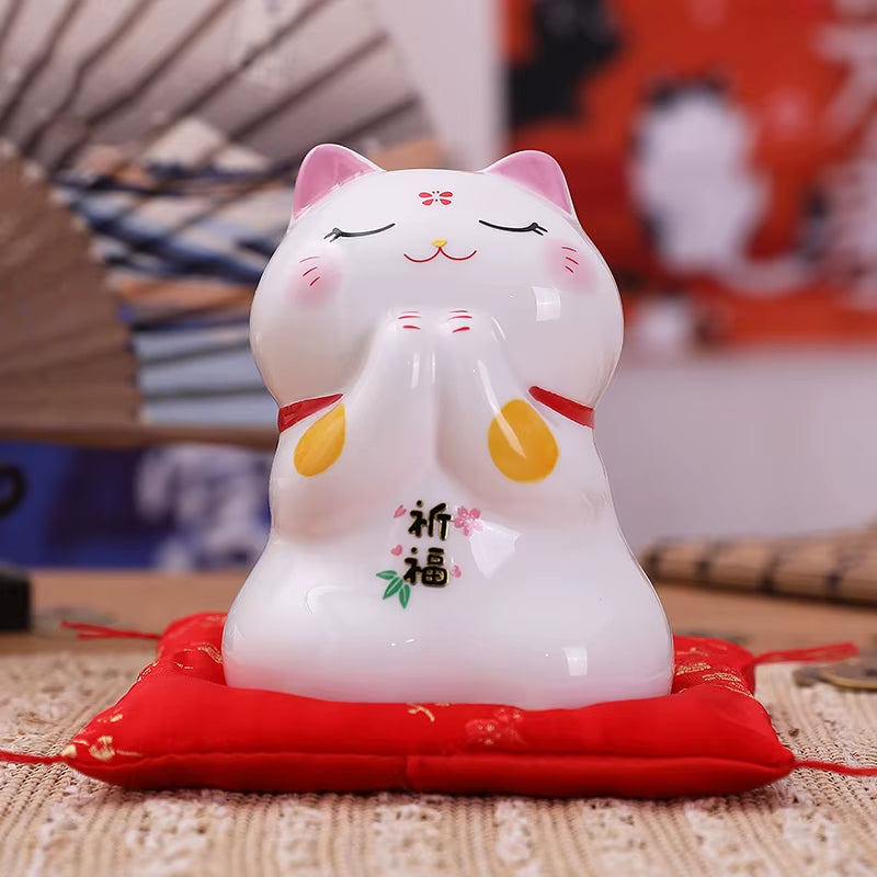 4.5 Inch Ceramic Maneki Neko Lucky Fortune Cat Money Box Coin Bank Home Decoration Ornament FENG SHUI Figurine