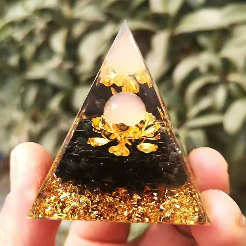 Energy Generator Orgone Pyramid Amethyst Peridot Healing Natural Crystal Reiki Chakra Generator Orgonite Pyramid Meditation Tool