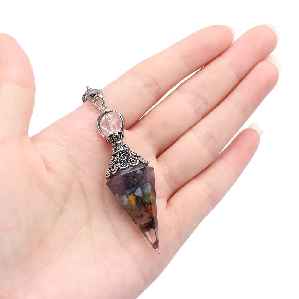 1Pc Hexagonal Chakra Crystal Pendant Neckalce Moon Stones Crystals Gemstone Divination Pendulum Crystal Therapy Chakra Gifts