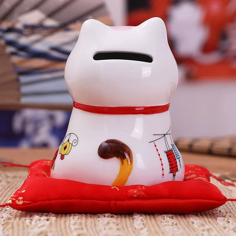 4.5 Inch Ceramic Maneki Neko Lucky Fortune Cat Money Box Coin Bank Home Decoration Ornament FENG SHUI Figurine