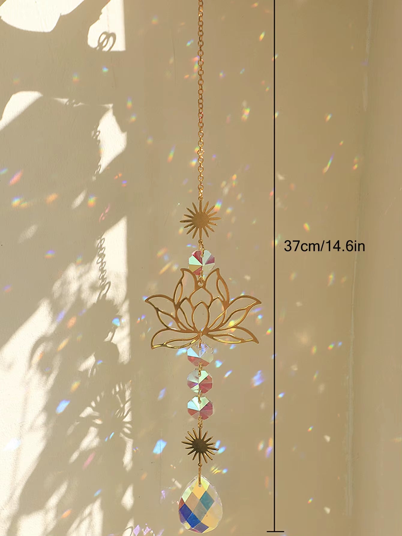 1Pc Suncatcher Gardening Crafts Golden Lotus AB Colorful Water Drop Pendant Crystal Decoration Pendant