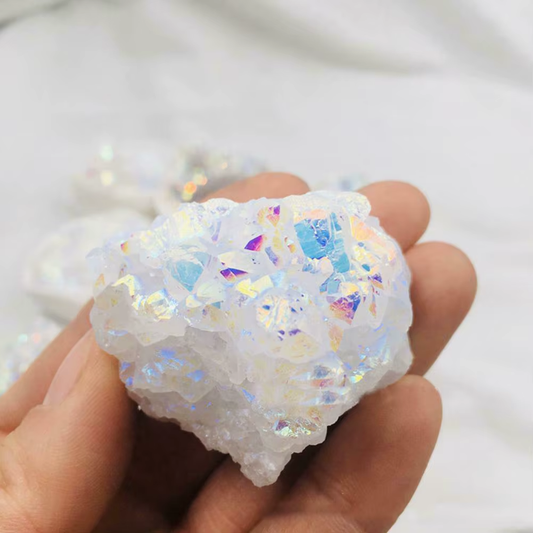 Natural White Angel Aura Quartz Electroplating White Crystal Cluster Colorful Point Geode Mineral Enegry Healing Crystals Decor