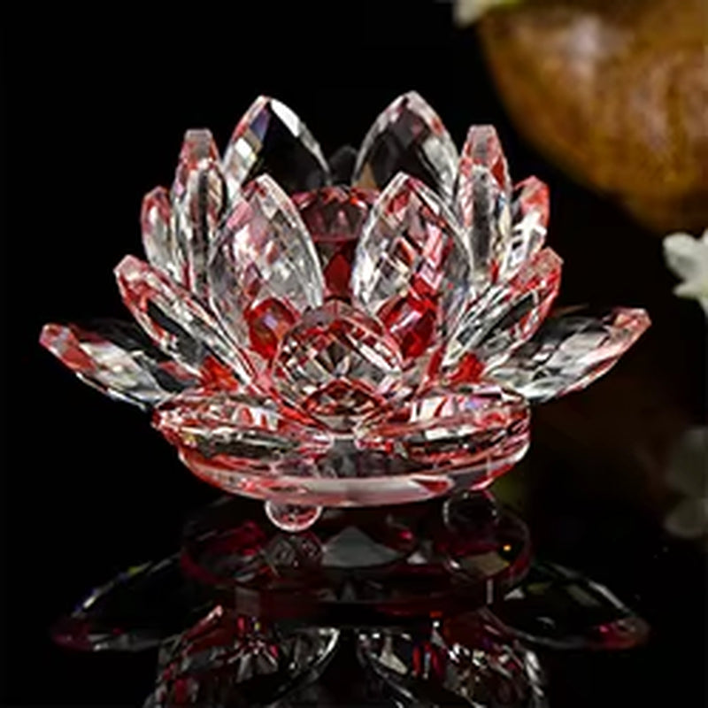 80Mm Colorful Crystal Glass Lotus Flower Natural Stones Feng Shui Crystal Flowers for Wedding Souvenirs