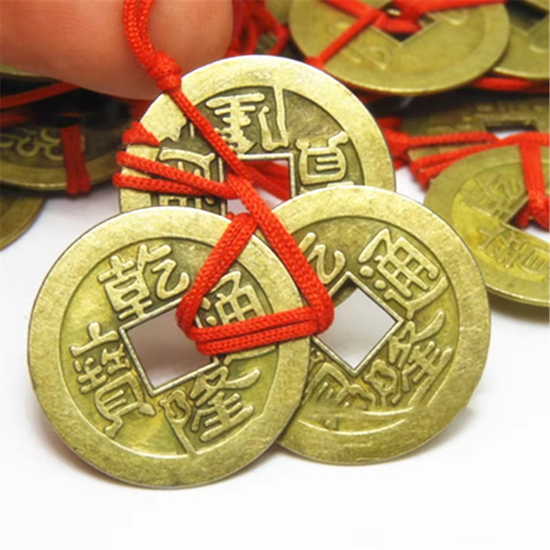 2 Sets of 3 Chinese Feng Shui Coins for Wealth and Success Lucky Oriental Emperor Qing Money Antique Pendant Best Wishes Gifts