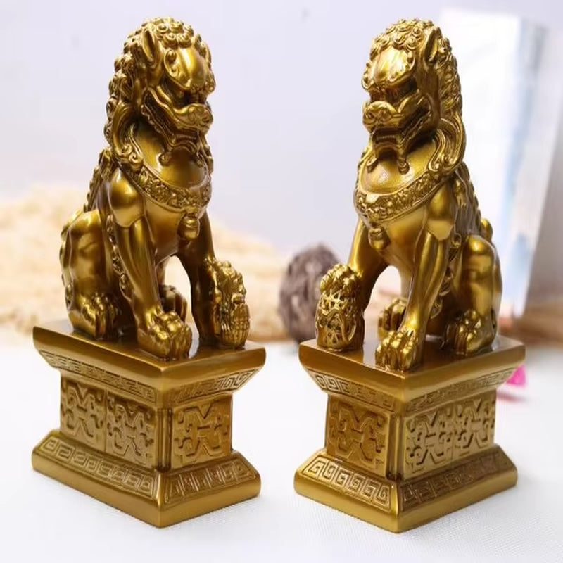 2021 2Pcs Fu Foo Dogs Guardian Lion Statues Stone Finish Feng Shui Ornament Cultural Element Asian Foo Dog for Home Decoration