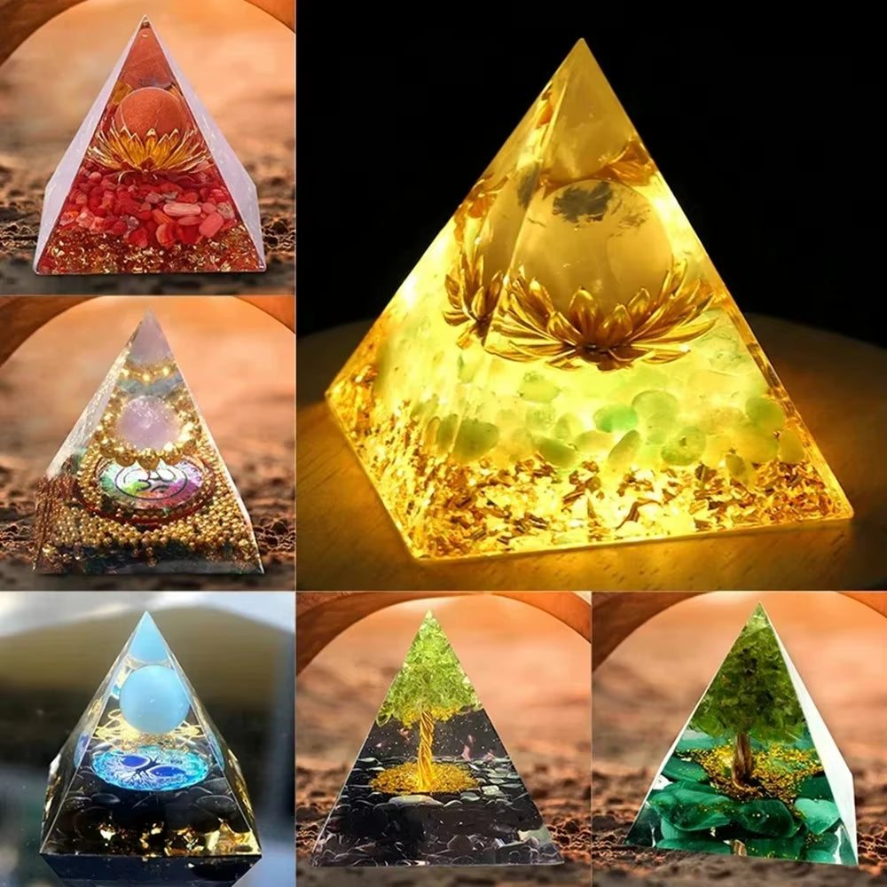 Crystal Stone Orgone Pyramid Energy Generator Room Decor Ornament Natural Amethyst Peridot Reiki Chakra Meditation for Kid Gifts