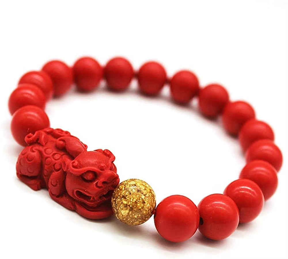 Pixiu Natural Stone Bracelet Men Women Chinese Feng Shui Pi Xiu Red Beads Wristband Gold Wealth & Good Lucky Unisex Bracelets A+