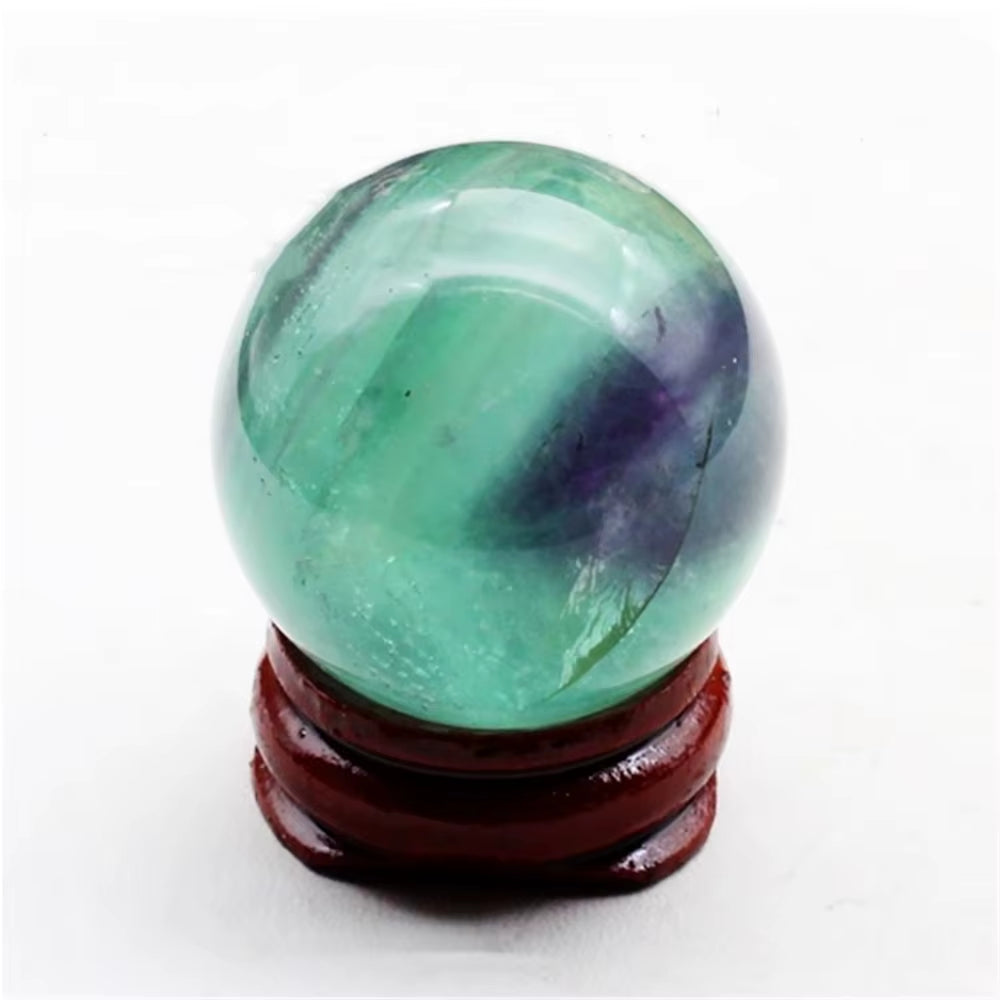 3Cm Natural Colorful Fluorite Ball Healing Crystals Quartz Divination Sphere Gemstone Sculpture Figurine with Stand