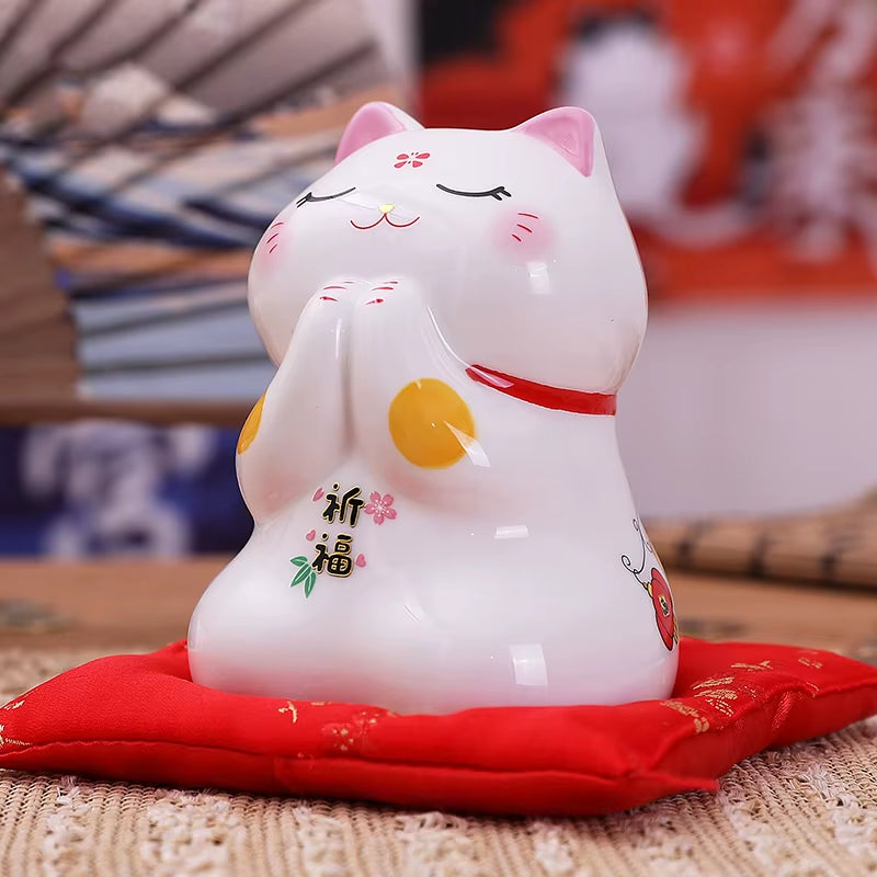 4.5 Inch Ceramic Maneki Neko Lucky Fortune Cat Money Box Coin Bank Home Decoration Ornament FENG SHUI Figurine