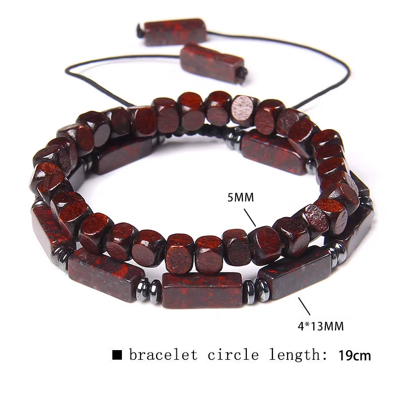 2 Pcs Chinese Feng Shui Obsidian Wood Bracelet Men Women Unisex Wristband Red Pixiu Charm Lucky Wealthy Women Bracelet Gift