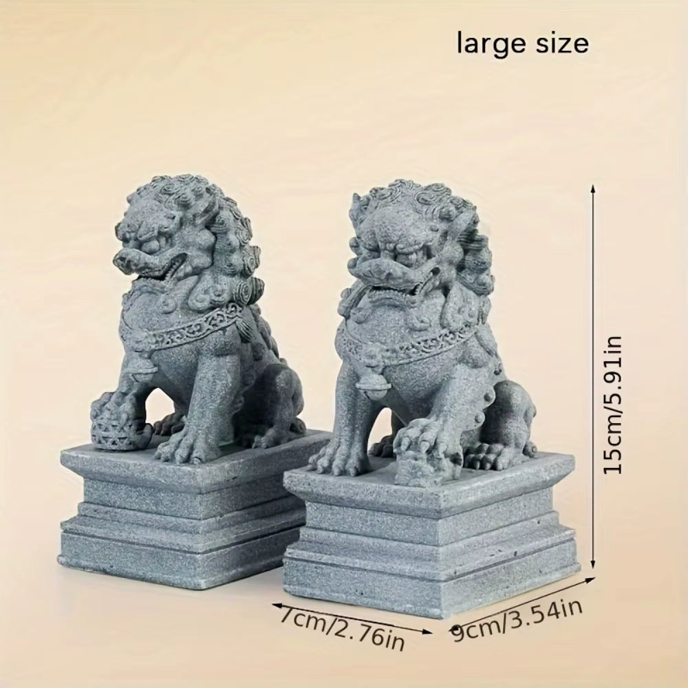 FU Foo Dogs Pair Guardian Lion Statues Chinese Feng Shui Decorative Figurines Home Living Room Bar Cafe Decor Desk Ornament