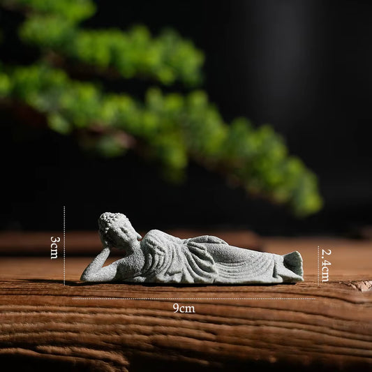 Buddha Reclining Meditating Carving Statue Feng Shui Collectibles Figurine for Home Garden Bonsai Fish Tank Desk Yard Decoration