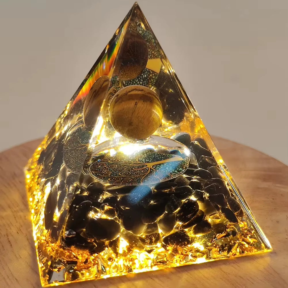 Energy Generator Orgone Pyramid Amethyst Peridot Healing Natural Crystal Reiki Chakra Generator Orgonite Pyramid Meditation Tool