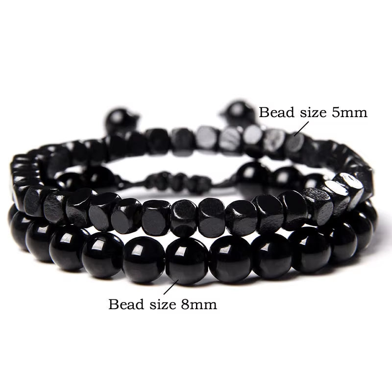 2 Pcs Chinese Feng Shui Obsidian Wood Bracelet Men Women Unisex Wristband Red Pixiu Charm Lucky Wealthy Women Bracelet Gift