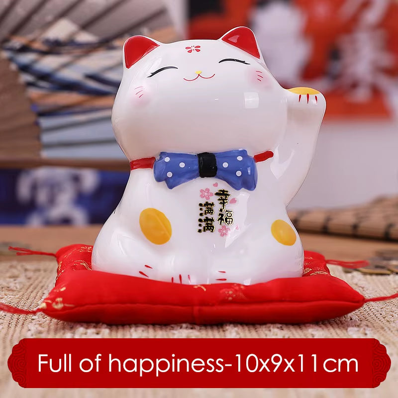 4.5 Inch Ceramic Maneki Neko Lucky Fortune Cat Money Box Coin Bank Home Decoration Ornament FENG SHUI Figurine