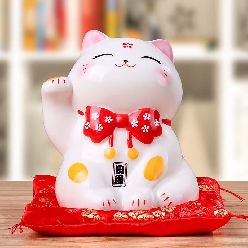 4.5 Inch Ceramic Maneki Neko Lucky Fortune Cat Money Box Coin Bank Home Decoration Ornament FENG SHUI Figurine