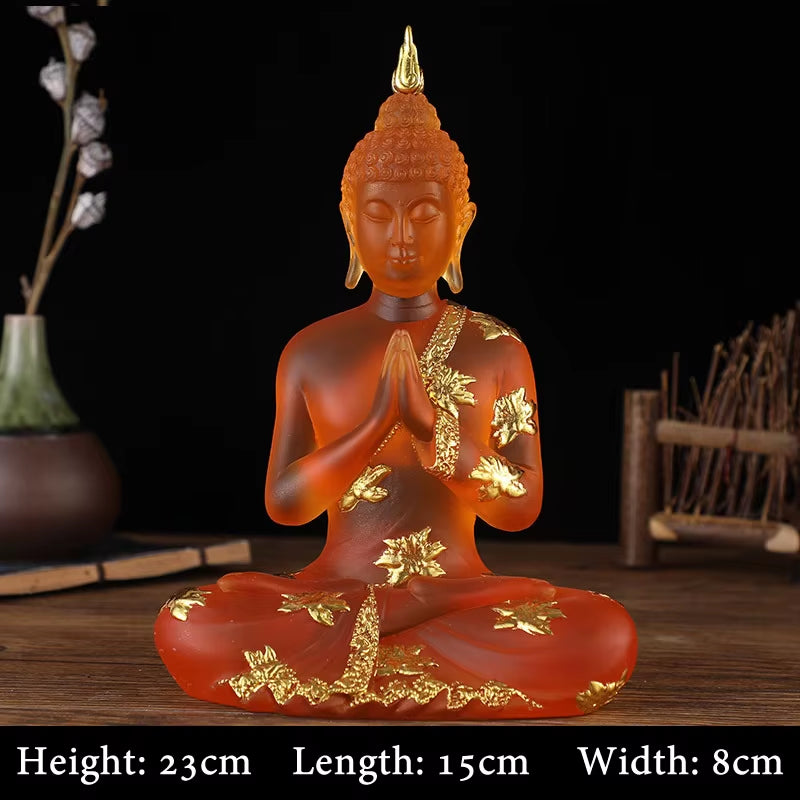 Transparent Sitting Buddha Statue Zen Gesture Thai Buddha Resin Figurine Sculpture Home Office Feng Shui Decoration Ornament