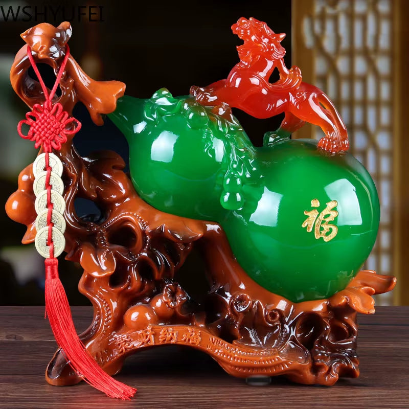 Lucky Fortune Feng Shui Gourd Statue Ornaments Resin Sculpture Crafts Home Decoration Accessories Housewarming Wedding Gifts