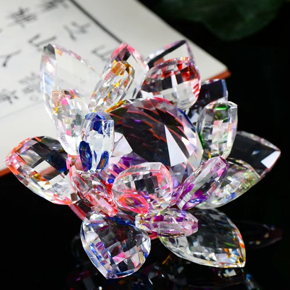 Quartz Crystal Lotus Flower Crafts Glass Candlestick Fengshui Ornaments Figurines Home Wedding Party Decor