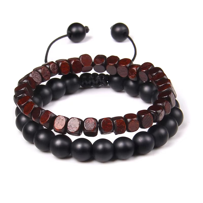 2 Pcs Chinese Feng Shui Obsidian Wood Bracelet Men Women Unisex Wristband Red Pixiu Charm Lucky Wealthy Women Bracelet Gift