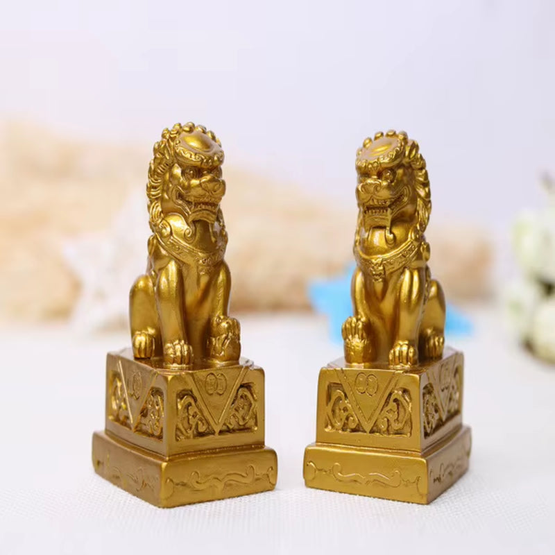 2021 2Pcs Fu Foo Dogs Guardian Lion Statues Stone Finish Feng Shui Ornament Cultural Element Asian Foo Dog for Home Decoration