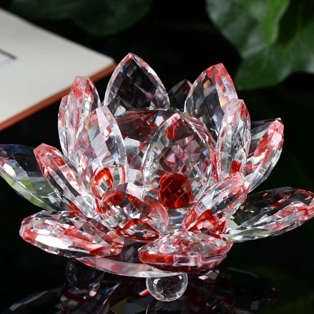 Quartz Crystal Lotus Flower Crafts Glass Candlestick Fengshui Ornaments Figurines Home Wedding Party Decor